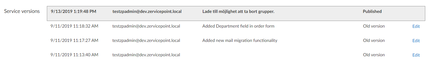 add a comment when publishing a service view previous comments