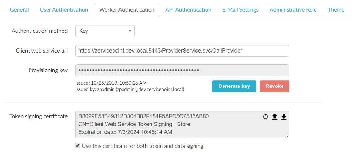 ProvisioningSystem authentication with Key