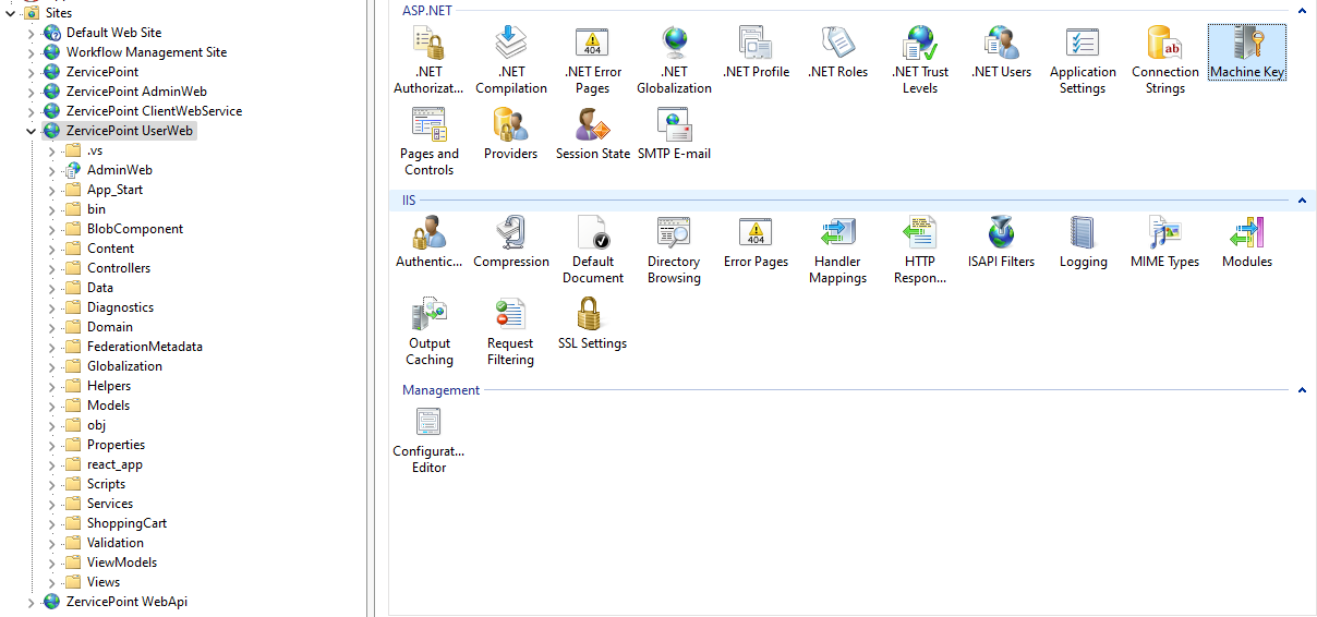 IIS Manager for UserWeb