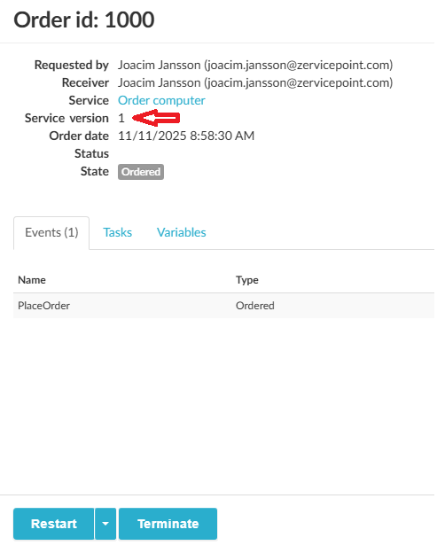See which service version was used for each order
