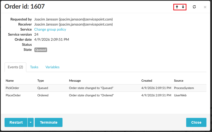Navigate easy to previous and next order