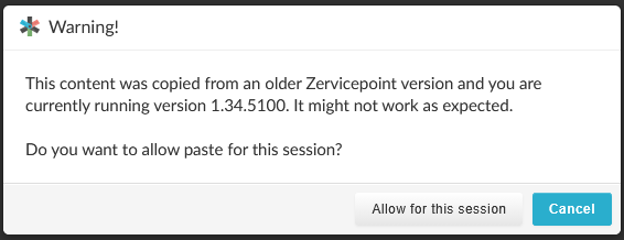 Warning when copying fields/activities between versions